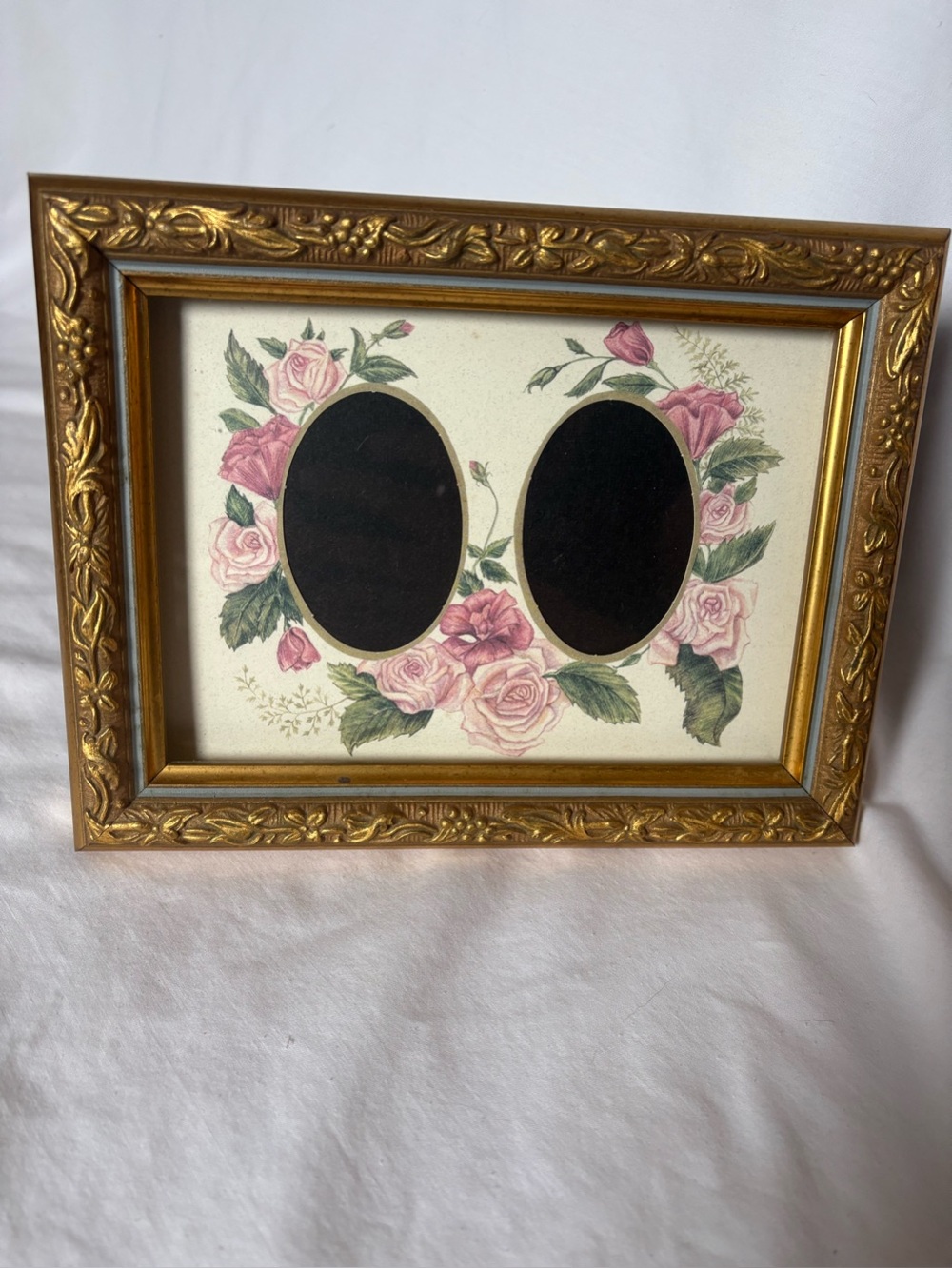 Vintage Burnes Gold Floral Double Oval Picture Frame Rose Mat